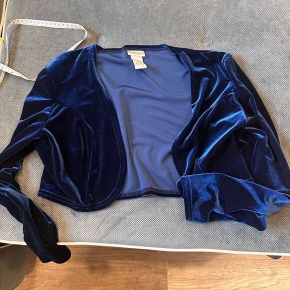 Vintage 90s Fashion Bug Velour Maxi Evening Dress Bolero Set Whimsy Blue Size 8 - Picture 8 of 16